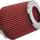 Universal Clamp On Air Intake Filter fits 3 In /3.5 In /4 In Three Different Size, Cone Air Intake Filter-Red