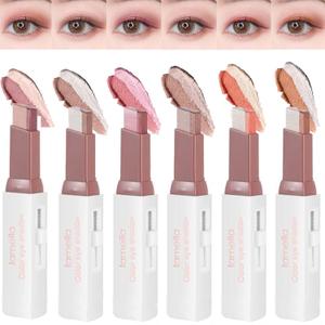 6 Pcs Shimmery Eyeshadow Stick Two Color Eye Glitter Shadow Pencils with Waterproof and Retractable Eye Shadow for Glitter Makeup(Two-Color)