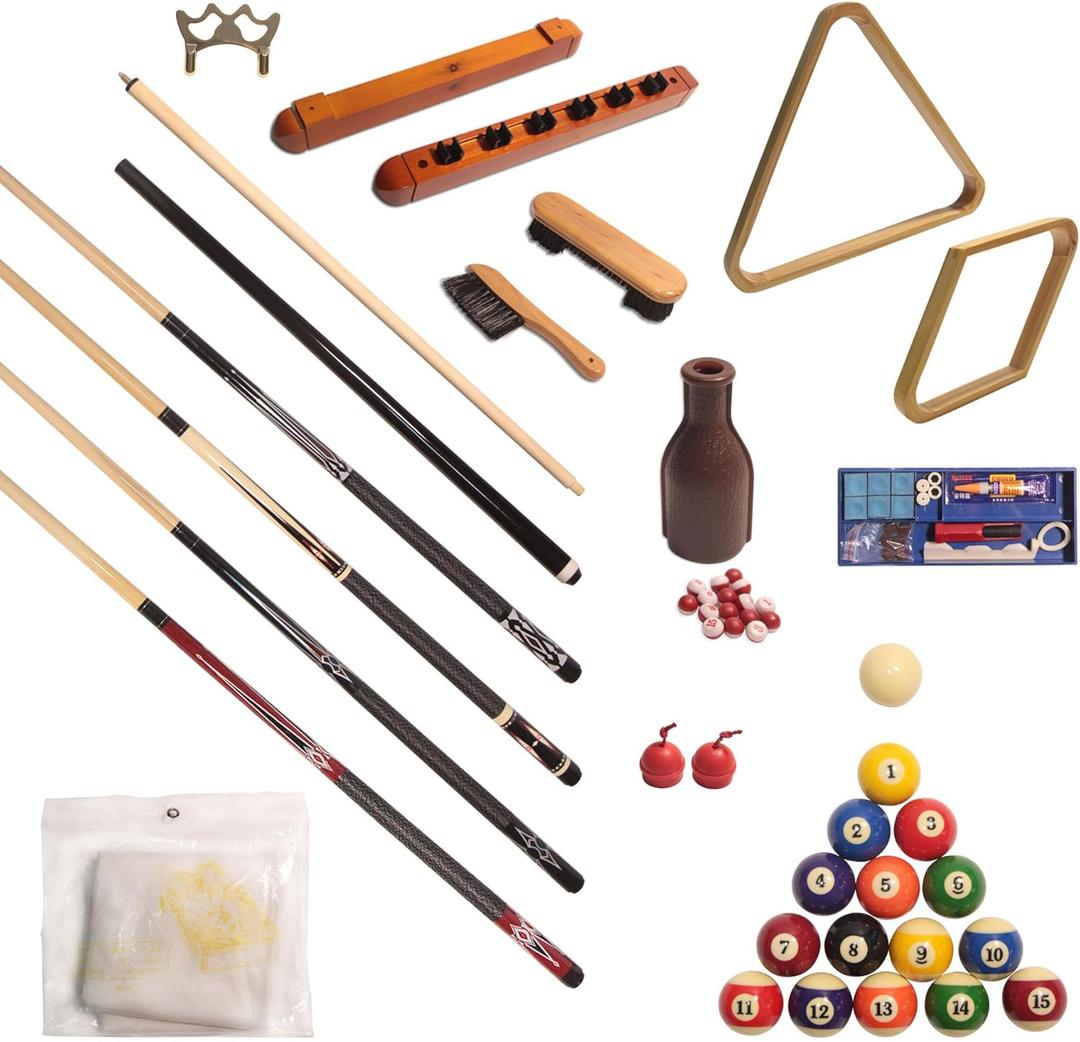 ISPiRiTo Pool Table Accessory Kit Premium Billiard Acc Kit Professional Billiards Equipment Deluxe Snooker Parts - 58 Inch Pool Sticks 2-1/4 Inch Billiard Balls Set Bridge Stick and Head Brush etc
