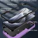 for iPhone 15 Pro Case with Tempered Glass Screen Protector, 16ft Drop Protection, with Dustproof Port Cover, 3-Layer Heavy Duty Shockproof Phone Case, Black/Purple