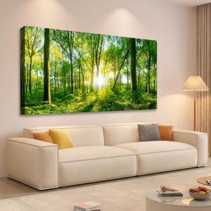 JLXART Wall Art Green Forest Scenery Wall Art Canvas Pictures Landscape Art Prints Beautiful Artwork for Living Room Bedroom Kitchen Home Office Decorations 24x48inch