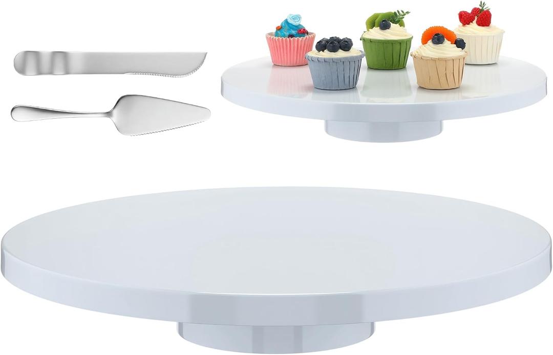 16 Inch White Cake Stand Metal with Knife Spatula Set