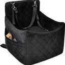 Dog Car Seat for S/M Dogs, Memory Foam Dog Booster Car Seat Up to 35lbs, Detachable Washable Pet Travel Bed with Side Pockets and 2 Safety Belts, Easy to Install (Black)