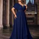 VOUIAO Women's Plus Size Wedding Guest Summer Maxi Elegant Sequin Bridesmaid Dresses A line Long Evening Party Cocktail Gown Navy Blue 5XL