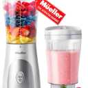 Mueller Personal Blender for Shakes and Smoothies with 15 Oz Travel Cup and Lid, Juices, Baby Food, Heavy-Duty Portable Blender & Food Processor, White