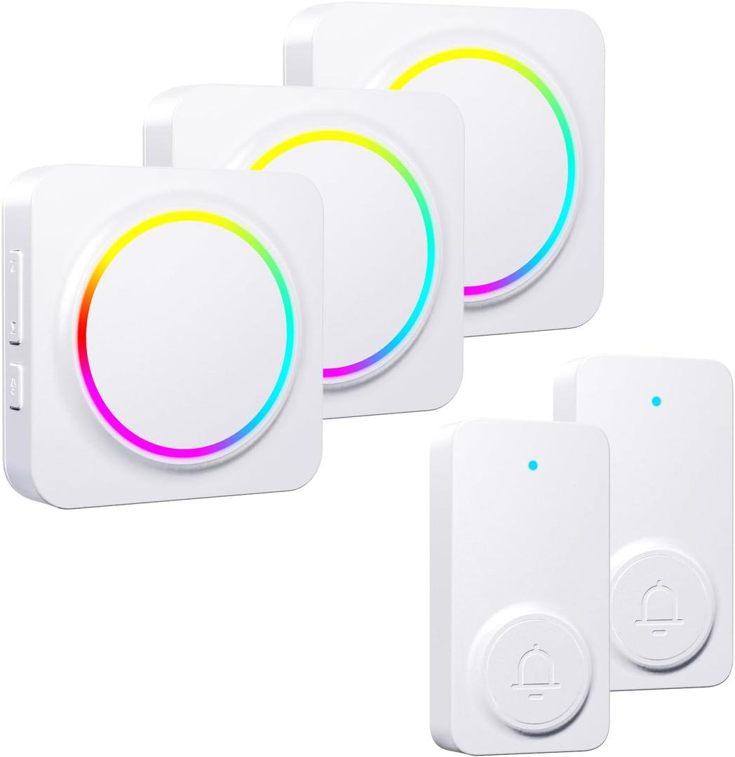 PHYSEN Wireless Doorbells for Home  Waterproof Doorbell Chime Kits 3 Receivers & 2 Buttons  1000ft Range  32 Melodies 5 Volume Levels  Colorful LED Flash  Door Bells & Chimes Wireless for Home