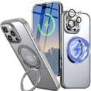 Bonkier for iPhone 16 Pro Max Case with Screen Protector & Lens Protector [15 FT Military Drop Protection] Magnetic Kickstand Compatible with MagSafe Slim Translucent Case (Titanium Grey)