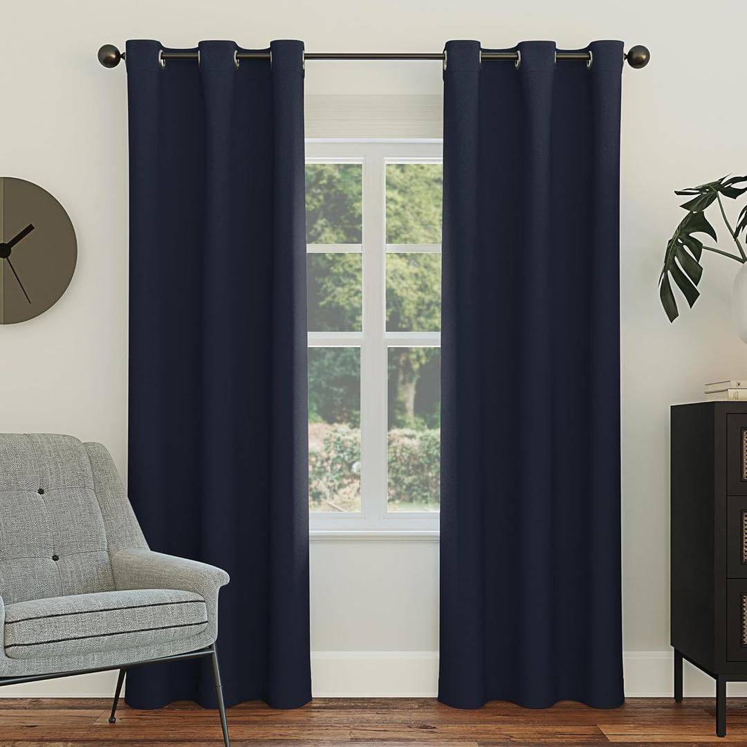 Sun Zero Easton Energy Saving Blackout Grommet Curtain Panel, 40" x 63", Navy Blue