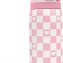 Checkered Heart Insulated Stainless Steel Water Bottle with Straw for Sports and Travel, 32oz, Gifts for Women Girls Friends Teens Birthday Christmas