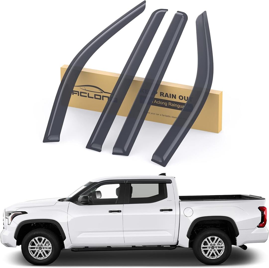 Smoke Rain Guards Fit for Toyota Tundra CrewMax 2022 2023 Tape-On Side Shatterproof Window Visor, Window Deflectors, Vent Deflectors, 4-Piece Set