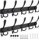 TICONN Wall Mounted Coat Rack, Five Heavy Duty Tri Hooks All Metal Construction for Jacket Coat Hat in Mudroom Entryway (Matte Black, 2-Pack)