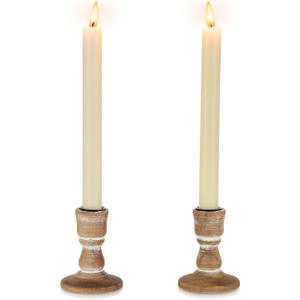 Wooden Taper Candle Holders: Wood Candlestick Holders Rustic Farmhouse Fall Decor for Living Room Dinning Table Centerpiece Christmas Set of 2