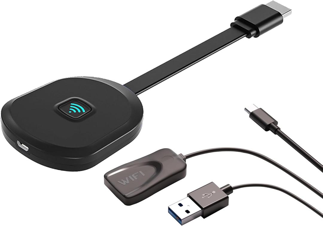 4K Wireless Display Adapter Dongle, Screen Mirroring for i-Phone i-Pad Android Laptop to TV Monitor Projector, Support AirPlay Miracast DLNA, No App Required Video Cast for Home Office (Black)