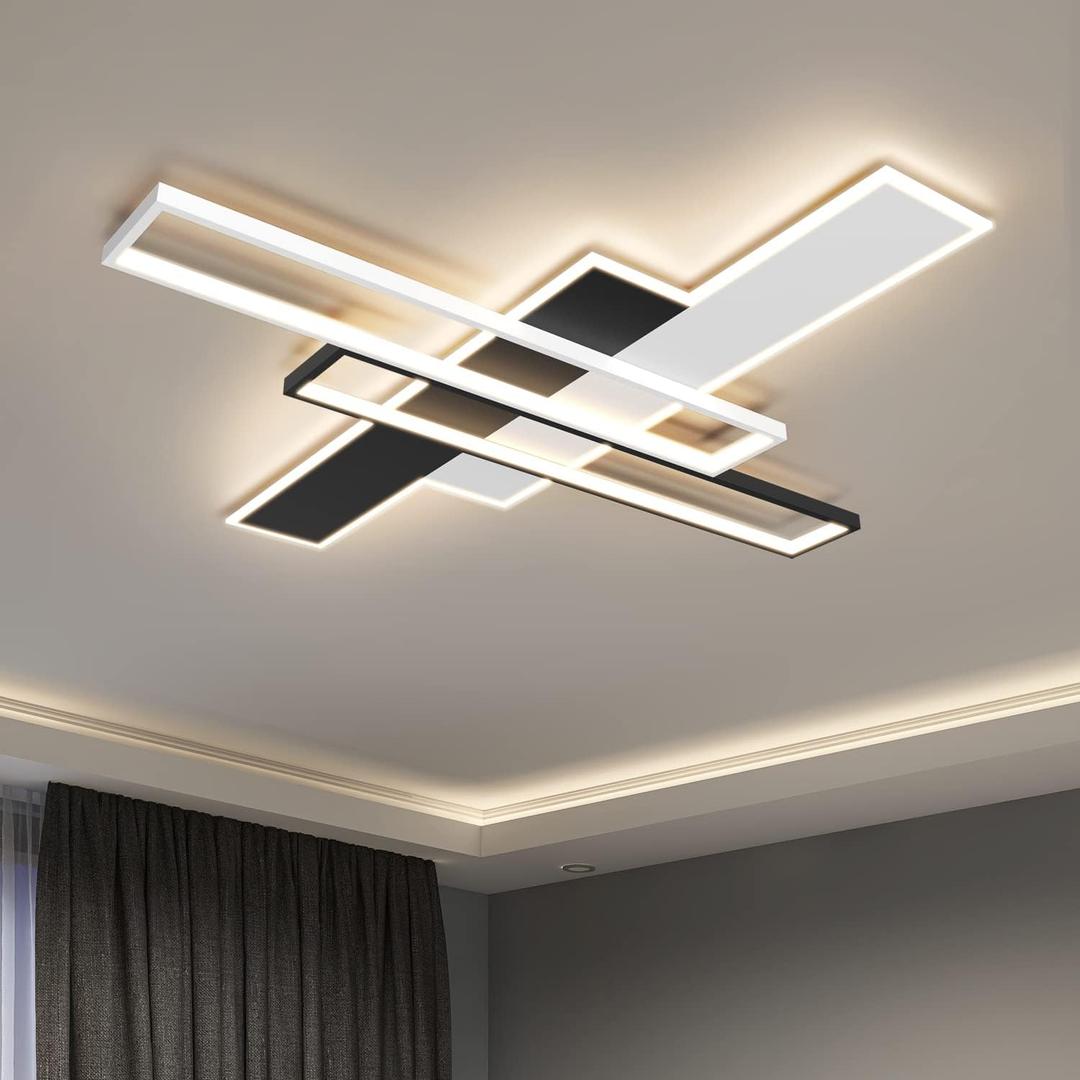 LED Ceiling Light Fixture,85W Flush Mount Ceiling Lights with Remote,Black Square Acrylic Modern Ceiling Lamp for Bedroom,Kitchen,Living Room,Study Dimmable/3000-6000K