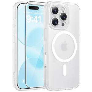 FNTCASE for iPhone 16 Pro Max Case: [Compatible with Magsafe] Translucent Matte Cases with [Full Camera Protection] [Screen Protector] Military Grade Shockproof Protective Phone Cover - White