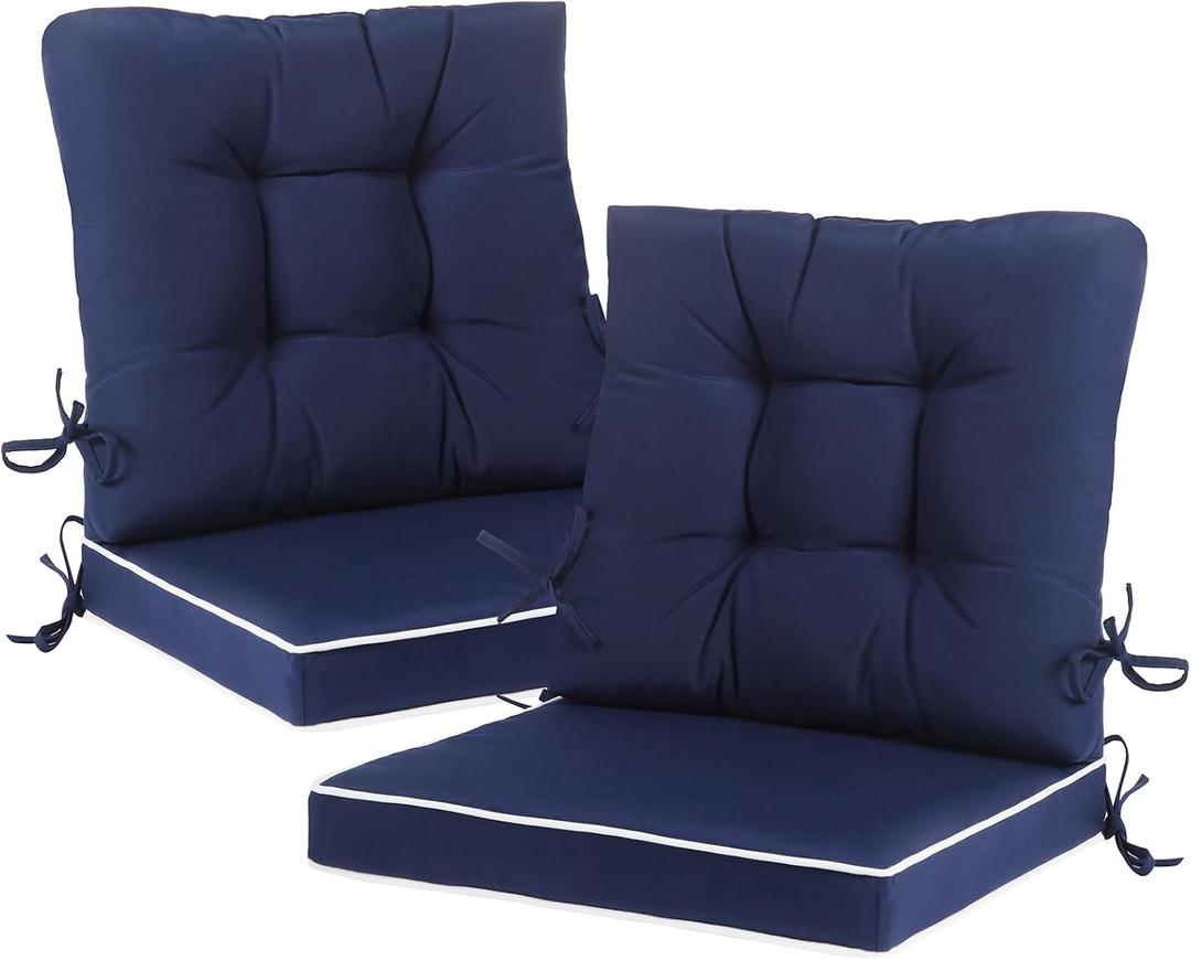 Outdoor Patio Chair Cushions Set of 2, Water Resistant Square Seat/Back Cushions with Ties, All Weather 36"x20" Seating Cushions for Outdoor Furniture, 20x36inch Seat+Back