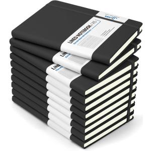 Dynta Hardcover Journal Notebooks, 10 Packs A5 Lined Journals Bulk for Writing 200 Pages/100Sheets, 8.4 x 5.8 inch, Classic Ruled Notebook for Work/Travel/College/Note Taking(Black)