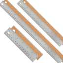 Metal Ruler Set [6+12+18 Inch] Stainless Steel Rulers with Cork Backing, Non-Slip Measuring Tools with Inch & Centimeter Markings, Drafting and Office Use, Prevents Ink Leakage