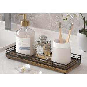 Rustic Bathroom Toilet Tank Tray, 11.2" Wood Toilet Paper Storage Basket Back of Toilet Basket Organizer, Vanity Tray for Perfume Makeup Candle Kitchen Counter Coffee Table Decor (11" x 4.3" x 1.5")