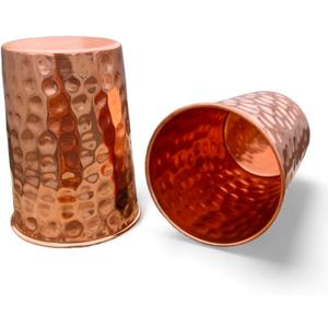 Set of 2 Hammmered Pure Copper Cups For Drinking Water Glasses Tumblers Glass for Ayurveda Health Benefits