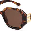 AMOMOMA Oversized Hexagonal Sunglasses for Women, Fashion Womens sunglasess Designer Shades 70s UV400 Polarized AM6646,  Tortoise/Green