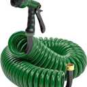 Coil Garden Hose 50 FT 1/2, EVA Flexible Water Hose with 6-Pattern Spray Nozzle,Curly Recoil Hoses,Retractable,Lightweight and No Kink Watering Hose for Boat, Greenhouse, Yard, patio