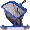 Fine Mesh Pool Skimmer Net & Pool Brush Kit, Durable Pool Cleaning Kit Includes Pool Net Skimmer with Sturdy Frame &17.5" Professional Pool Brush Head for Inground Pools & Above Ground Pools