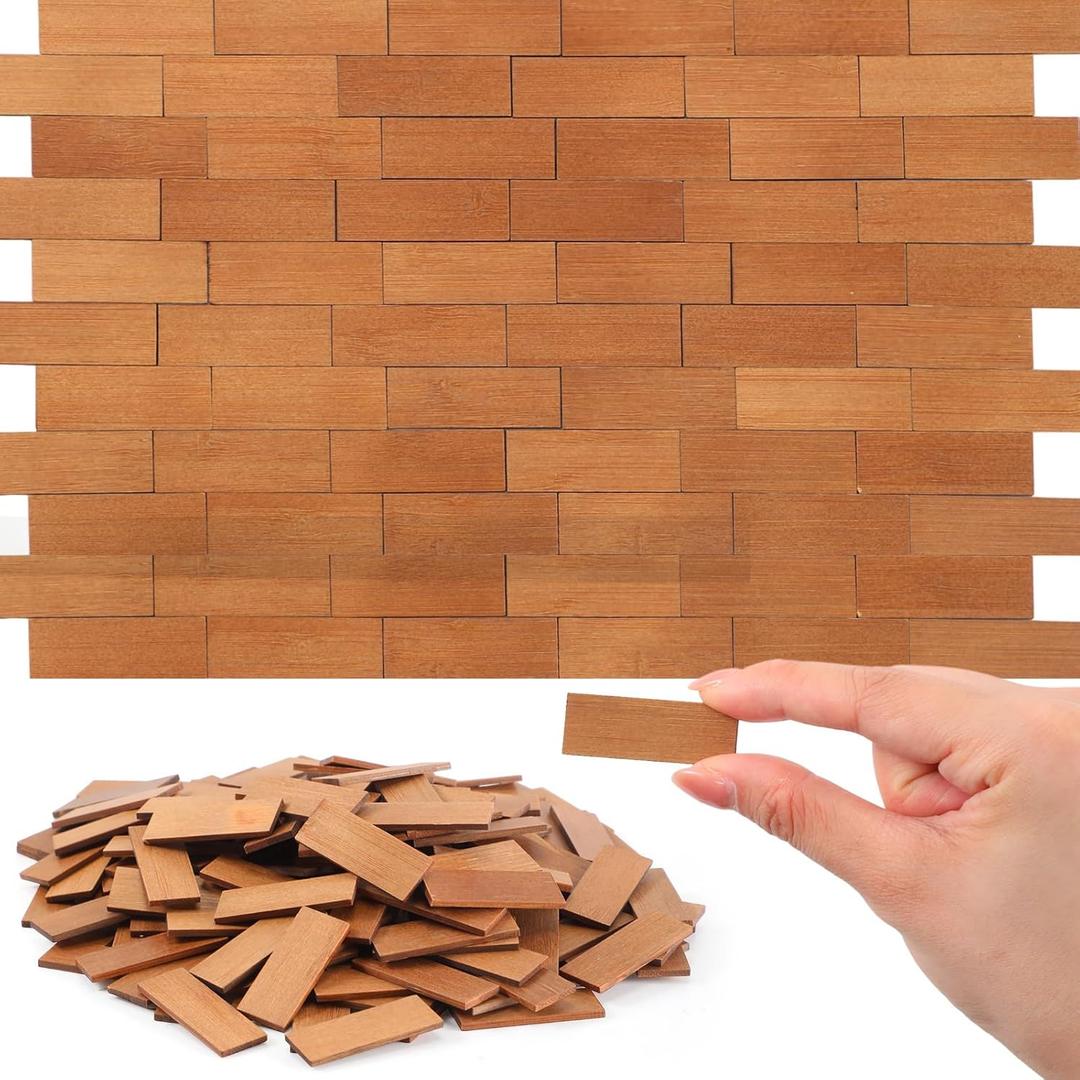 Sintuff 200 Pcs Miniature Dollhouse Flooring Mini Wooden Dollhouse Floor Boards 1 12 Scale Doll House Accessories Geometric Bamboo Doll House Furniture Wood Floor Board for Model Decor(Pale Brown)