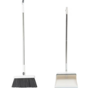 JOYMOOP White Broom and Dustpan Set, Upright Angle Design with Built-in Comb Teeth for Kitchen, Office, Pet Hair, Hard Floors
