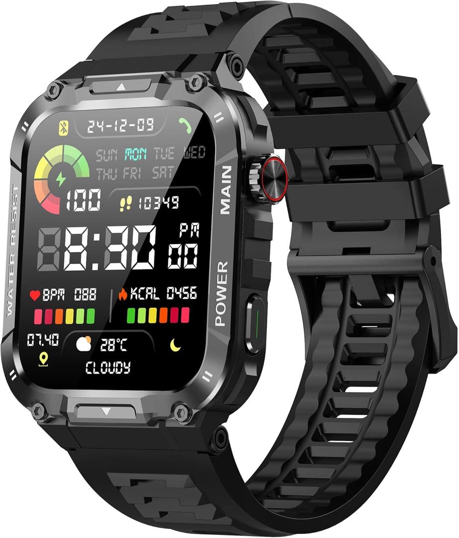 Military Smart Watch for Men with Call Function,Fitness Smartwatch for Android Phones and iPhone,Waterproof Fitness Tracker with Blood Oxygen/Heart Rate/Sleep/100+ Sport Modes, Watches for Men (Black)
