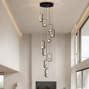 10-Light Modern LED Crystal Chandelier 10 Lights Black High Ceiling Chandelier for Staircase Large Adjustable Length Light Fixture for Foyer, Entryway, Living Room (D15.8"-10lights)