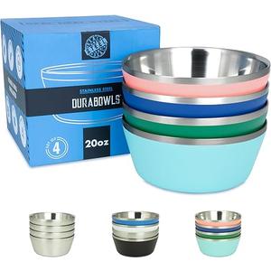 Stainless Steel Insulated Bowls - Set of 4-20 Oz Double Wall Metal Bowls for Ice Cream, Soup, Cereal, Snack, Rice Dish, Camping