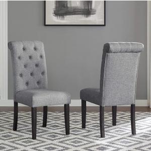 Roundhill Furniture Leviton Solid Wood Tufted Dining Chair, Set of 2, Light gray
