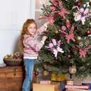 Candy Christmas Tree Picks Set of 4, 15 Inch Peppermint Candy Ornament Sprays with Bow and Greenery, Pink & White Candy Cane Christmas Decorations for Tree, Candyland Holiday Decor