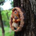 Resin Squirrel Wall Sculpture, Tree Stump Statue Outdoor Garden Decor