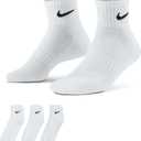 Nike Unisex Adult Everyday Cushioned Training Ankle Socks (3-Pack) | Mens and Womens (White)