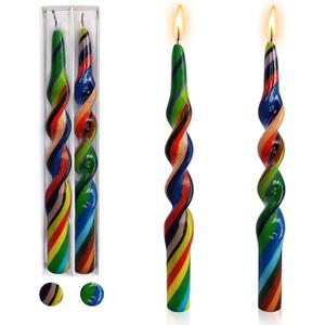 Black Candlesticks Spiral Taper Candles - Gedengni 2pcs Rainbow Twisted Candlesticks 10 Inches Long Candle Sticks Chinoiserie Tapered Candles for Household Dinner Wedding Party (1D-RBBL)