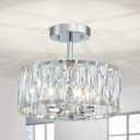 Chrome Ceiling Light, Suitable Semi Flush Mount Ceiling Light for Living Room, Bedroom, Hallway, D11.8''  H9.1'', 3 * G9 Sockets, Chrome Finish Frame & K9 Crystal