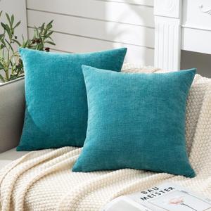 GAWAMAY Decorative Square Throw Pillow Covers Set of 2 for Sofa ,Super Soft Chenille Farmhouse Pillowcases for Living Room Bedroom Home Decoration Couch Cushion Cover Teal 50x50cm/20x20 Inch