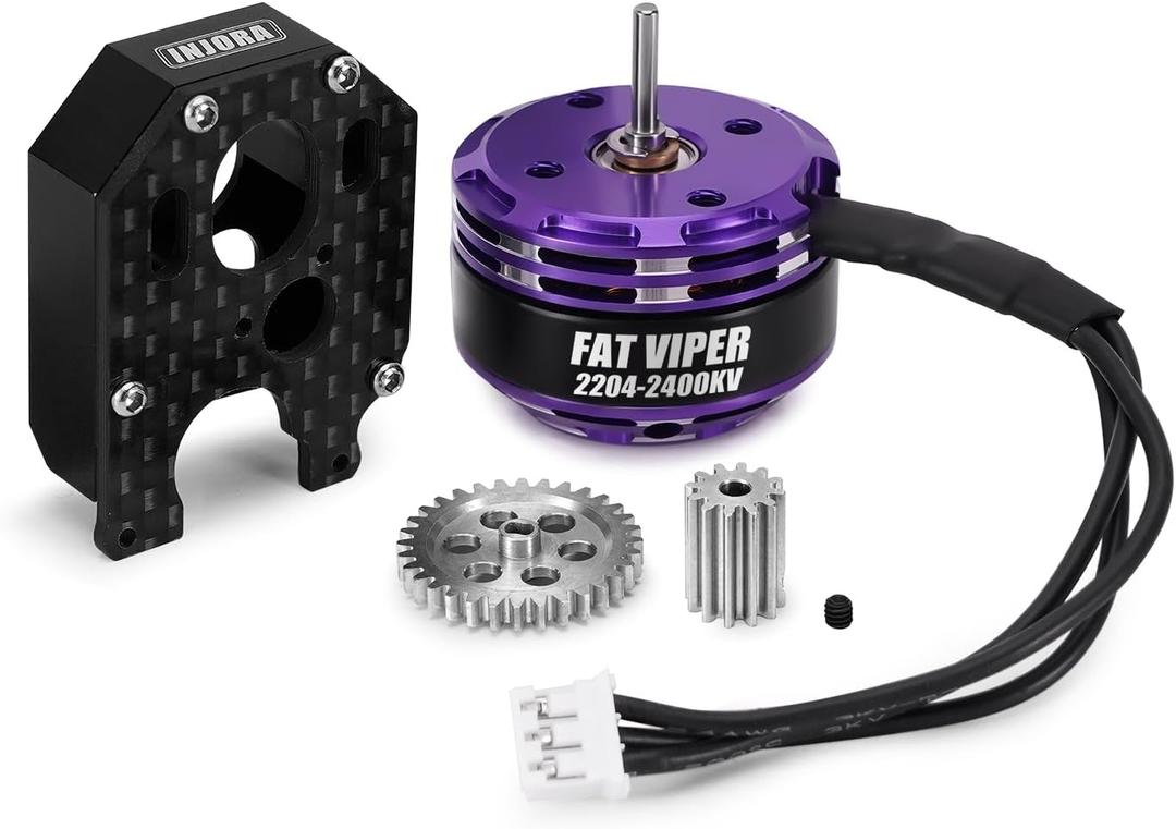 INJORA Fat Viper 2204 2400KV Brushless Outrunner Motor with Mount for 1/24 RC Crawler Axial SCX24 Upgrade