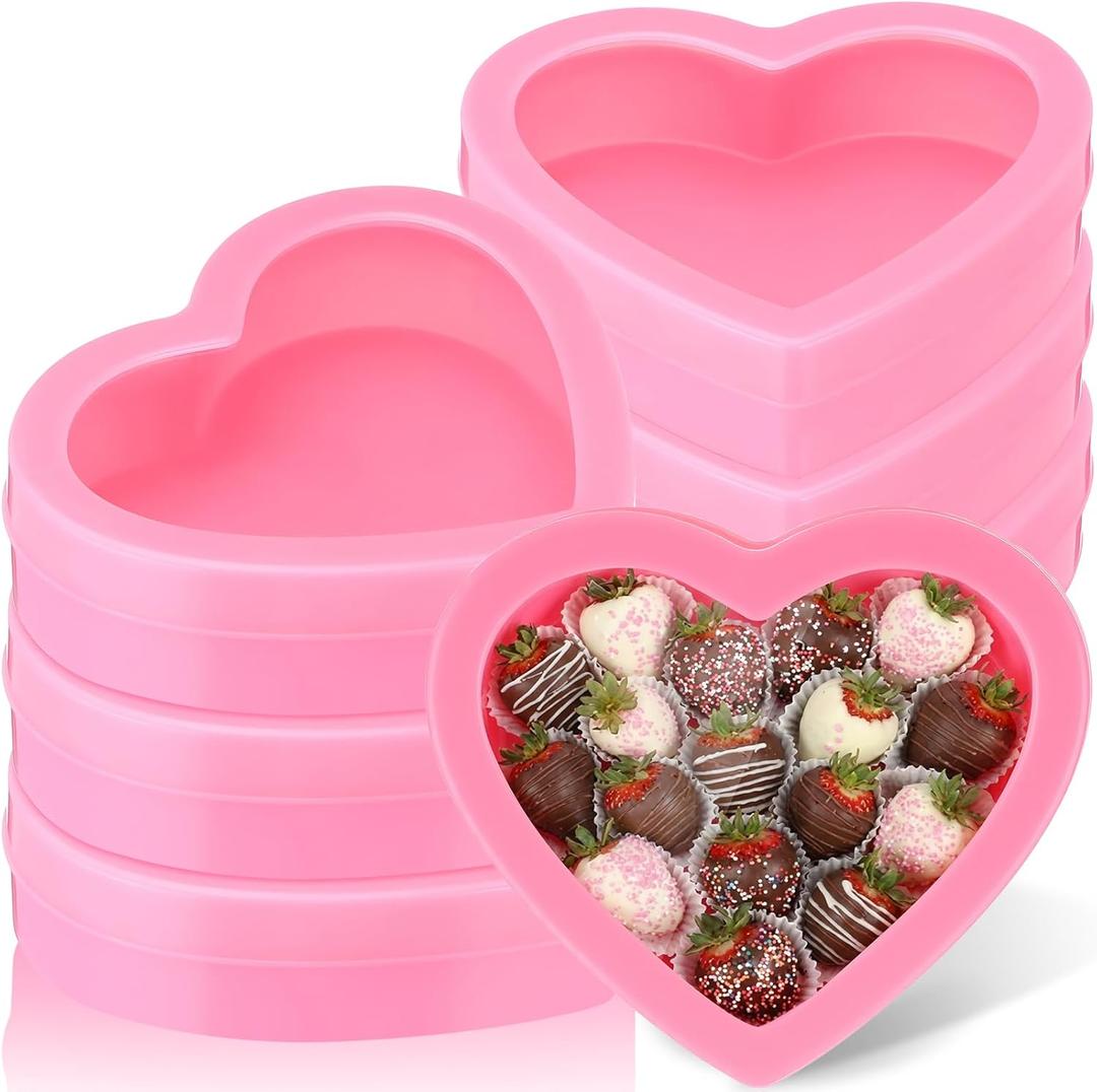 Wesiti 6 Pcs Small Heart Shaped Boxes with Window Valentine's Day Gift Boxes Plastic Storage Container for DIY Projects Presents Candy Jewelry Mother's Day Gifts (Pink)