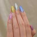 Frinail Colorful Cat Eyes Press on Nails Short Almond for Summer, Handmade Gel Fake Nails, Glue on Nails Oval Stick on False Nail Kit, Glossy Glitter Stiletto False Nails for Women