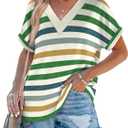 WIHOLL Womens Summer Tops Short Dolman Sleeve Shirts 2026 Fashion V Neck Outfits Clothes (L)