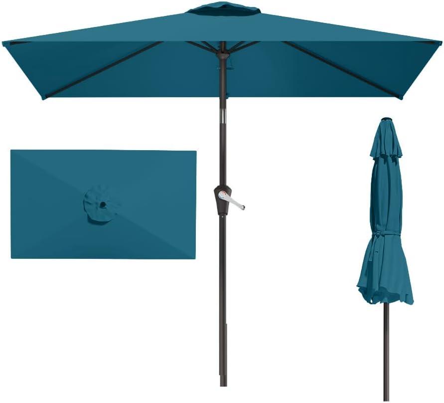 Patio Kingdom 6.5' x 10' Rectangular Patio Umbrella Large Outdoor Market Umbrella w/UV Protection, Push Button Tilt and Crank Lift, Rectangle Table Umbrella for Garden, Deck, Pool, Patio, Lake Blue