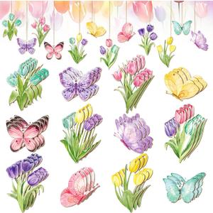 Wenqik 36 Pcs Spring Ornaments for Tree Spring Flower Tulip Wooded Decorations Easter Tree Decorations Farmhouse Hanging Sign for Holiday Easter Party Home Decoration(Butterfly)