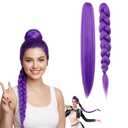 Purple Hair Extensions for Braids, Purple Pre Stretched Braiding Hair 26 Inch, Pre-Stretched Straight 2 Packs, Crochet Braids 90g, Purples Hairs Bundles for Halloween Carnivals (2-pack (180g total))