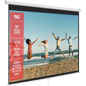 Pyle Manual Pull Down Projector Screen - Universal 100-inch Roll-Down Retractable Manual Screen w/ Auto-Locking, Adjustable Screen Height, Black Masking Border -Home PRJSM1006