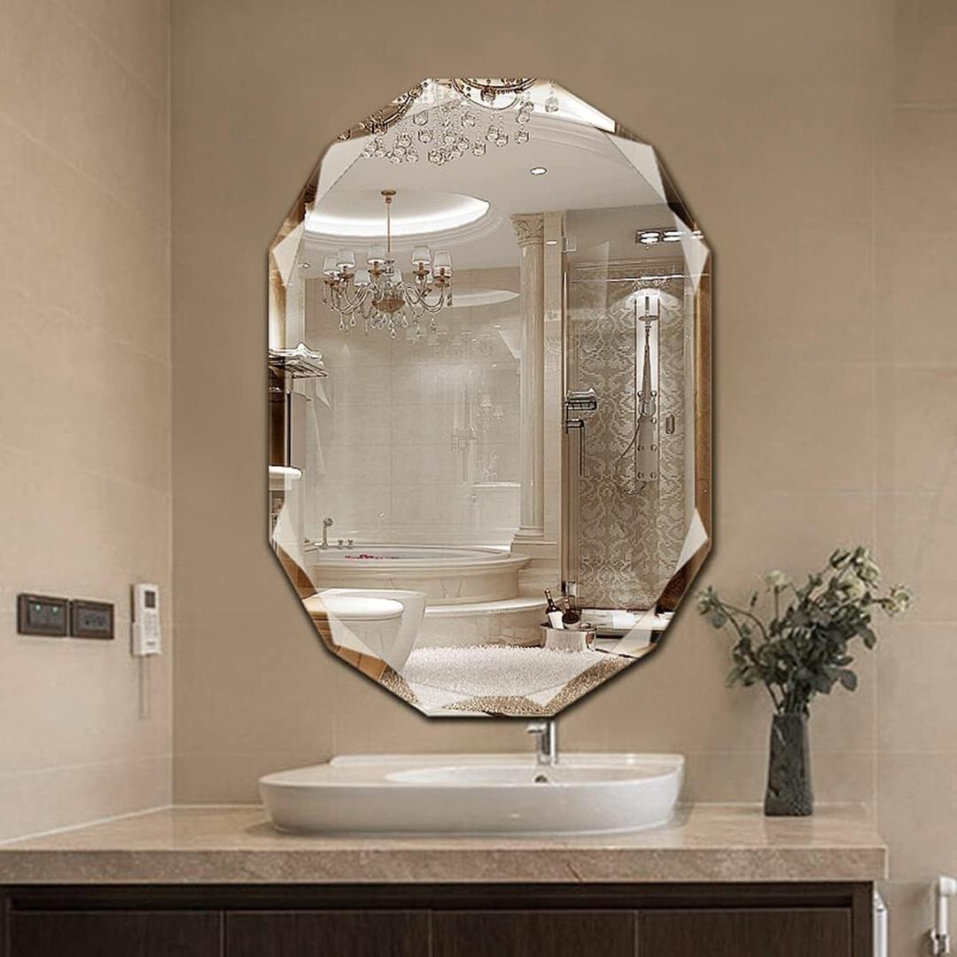 Single Beveled Edge Frameless Wall Mount Bathroom Vanity Mirror, 30 X 40
