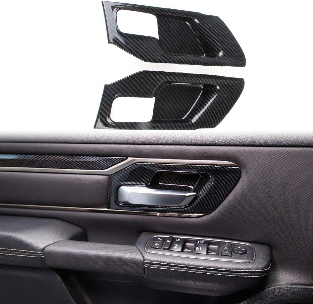 Korlot Carbon Fiber Style Interior Door Handle Bowl Panel Cover Trim for Dodge Ram 1500 2019+ (2 Doors)
