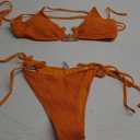 ZAFUL Womens Bikini Swimsuit Ribbed Cute Bikini Sets Criss Cross High Cut Side Tie Thong Two Piece Bathing Suit Orange, M